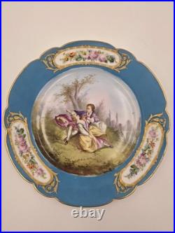 Stunning Rare 1844 Sevres Chateau des Tuilleries Plate Courting Couple Gold Tone