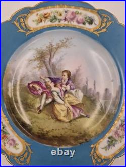 Stunning Rare 1844 Sevres Chateau des Tuilleries Plate Courting Couple Gold Tone
