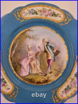 Stunning Rare 1844 Sevres Chateau des Tuilleries Plate Courting Couple Gold Tone