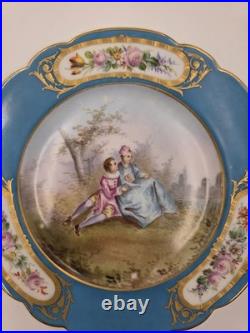 Stunning Rare 1844 Sevres Chateau des Tuilleries Plate Courting Couple Gold Tone