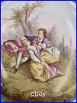 Stunning Rare 1844 Sevres Chateau des Tuilleries Plate Courting Couple Gold Tone