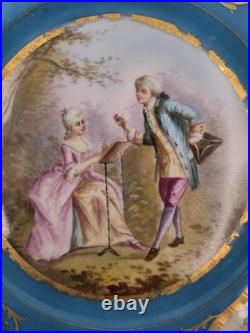 Stunning Rare 1844 Sevres Chateau des Tuilleries Plate Courting Couple Gold Tone