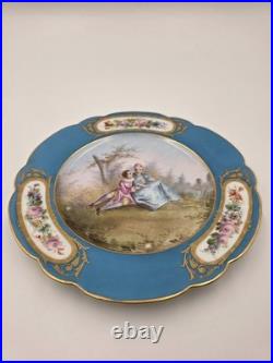 Stunning Rare 1844 Sevres Chateau des Tuilleries Plate Courting Couple Gold Tone