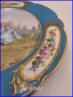 Stunning Rare 1844 Sevres Chateau des Tuilleries Plate Courting Couple Gold Tone
