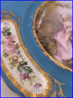 Stunning Rare 1844 Sevres Chateau des Tuilleries Plate Courting Couple Gold Tone
