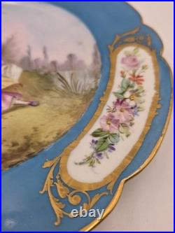 Stunning Rare 1844 Sevres Chateau des Tuilleries Plate Courting Couple Gold Tone