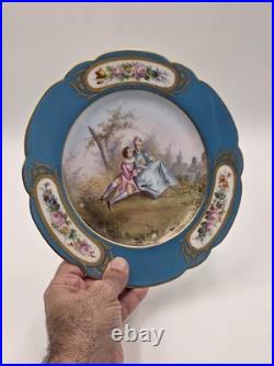 Stunning Rare 1844 Sevres Chateau des Tuilleries Plate Courting Couple Gold Tone