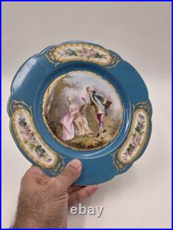 Stunning Rare 1844 Sevres Chateau des Tuilleries Plate Courting Couple Gold Tone