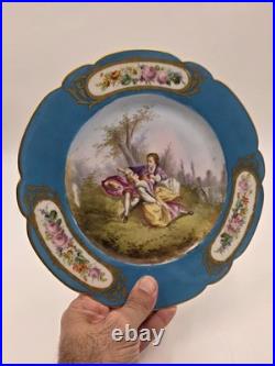 Stunning Rare 1844 Sevres Chateau des Tuilleries Plate Courting Couple Gold Tone