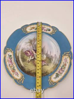 Stunning Rare 1844 Sevres Chateau des Tuilleries Plate Courting Couple Gold Tone