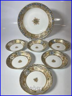 Stunning Set Of 7 Antique Nippon 9 3/4 5 1/8 Decorative Gold Gilt Bowls