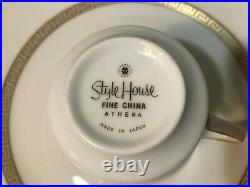 Euro Porcelain 20-pc Athena White Dinnerware Set Service for 4 Greek Key Gold 