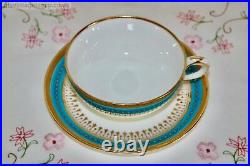 Superb Antique Minton English Fine China Turquoise and Gold Tea Cup Saucer