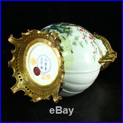 Superb Chinese Gilt Gold Famille Rose Double Ears Porcelain Vase