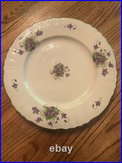 Syracuse China Violets Dinner Plates (7) Gold Trim Excellent