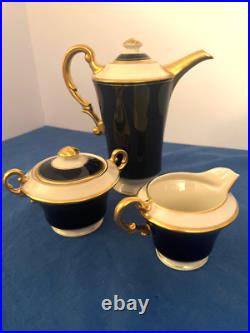 Syracuse Queen Anne cobalt ivory coffee set VTG NO FLAWS