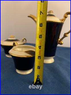 Syracuse Queen Anne cobalt ivory coffee set VTG NO FLAWS