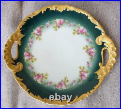 T&v Limoges 1896 Venice Cake Plate Hand Painted Rose Heavy Gold Reticulated Edge