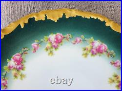 T&v Limoges 1896 Venice Cake Plate Hand Painted Rose Heavy Gold Reticulated Edge