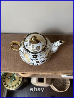 Teavana Fine Porcelain China Gold & White Floral Teapot With 4 Cups & Saucers