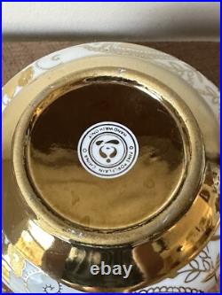 Teavana Fine Porcelain China Gold & White Floral Teapot With 4 Cups & Saucers