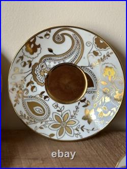 Teavana Fine Porcelain China Gold & White Floral Teapot With 4 Cups & Saucers