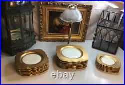 Tettau Bavaria Germany 23 Pc Gold Gilt Scalloped Porcelain Dinnerware Set