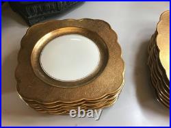 Tettau Bavaria Germany 23 Pc Gold Gilt Scalloped Porcelain Dinnerware Set