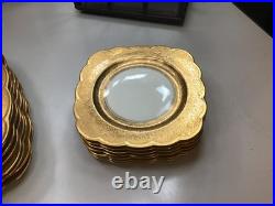 Tettau Bavaria Germany 23 Pc Gold Gilt Scalloped Porcelain Dinnerware Set