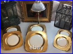 Tettau Bavaria Germany 23 Pc Gold Gilt Scalloped Porcelain Dinnerware Set