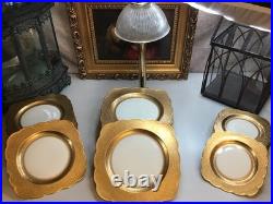 Tettau Bavaria Germany 23 Pc Gold Gilt Scalloped Porcelain Dinnerware Set