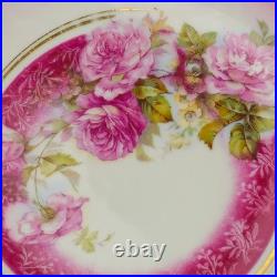 Three Crown China Germany Plates 8 Pink & Green Gold Trim Lot of 2, 1909-1916
