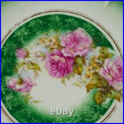 Three Crown China Germany Plates 8 Pink & Green Gold Trim Lot of 2, 1909-1916