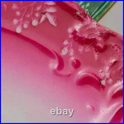 Three Crown China Germany Plates 8 Pink & Green Gold Trim Lot of 2, 1909-1916