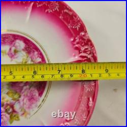 Three Crown China Germany Plates 8 Pink & Green Gold Trim Lot of 2, 1909-1916