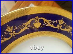 Tiffany Minton Fine China gold on cobalt blue 12 plate set