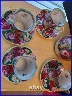 Translucent porcelain Chinese Gilded Rose Floral Teapot withlid & 4 Cups & Saucers