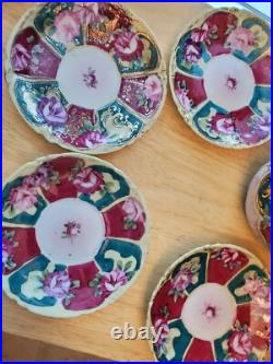 Translucent porcelain Chinese Gilded Rose Floral Teapot withlid & 4 Cups & Saucers
