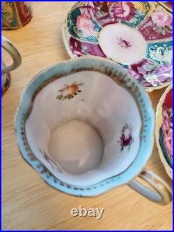 Translucent porcelain Chinese Gilded Rose Floral Teapot withlid & 4 Cups & Saucers