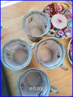 Translucent porcelain Chinese Gilded Rose Floral Teapot withlid & 4 Cups & Saucers
