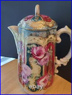 Translucent porcelain Chinese Gilded Rose Floral Teapot withlid & 4 Cups & Saucers