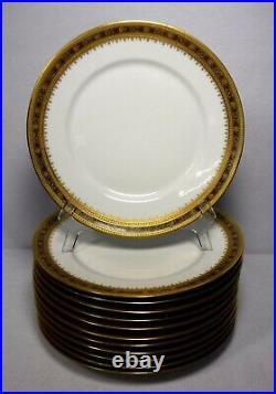 UNION CERAMIQUE china GOLD ENCRUSTED BLUE FLORAL BAND 12 Dinner Plates 9-5/8