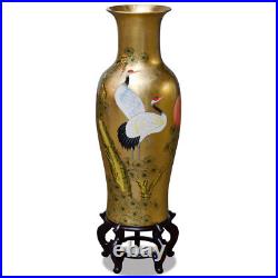 US Seller 36 Inch Gold Leaf Longevity Cranes Oriental Vase