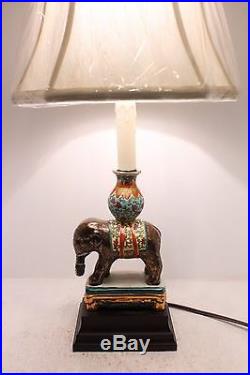 Unique Porcelain Elephant Figurine Gold Gild Candle Stick Holder Table Lamp