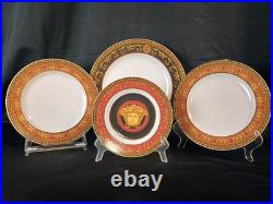 VERSACE Rosenthal China Medusa Red & Gold Dessert, Salad, Dinner Plates 4 Pc Set VERSACE Rosenthal China Medusa Red & Gold Dessert, Salad, Dinner Plates 4 Pc Set