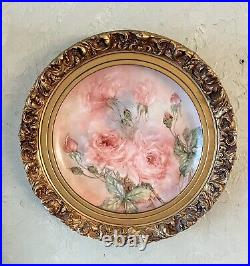 VINTAGE 12 IN Gold Wood FRAME HAND PAINTED CHARGER SIGNED Victorian