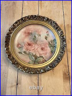 VINTAGE 12 IN Gold Wood FRAME HAND PAINTED CHARGER SIGNED Victorian