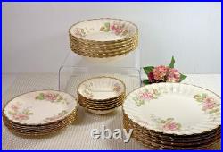 VINTAGE Limoges Wild Rose Floral 24 pc Plates & Bowls 2 Sizes Gold 22K USA