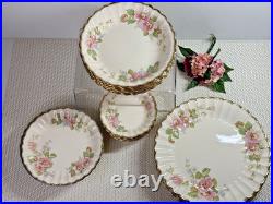 VINTAGE Limoges Wild Rose Floral 24 pc Plates & Bowls 2 Sizes Gold 22K USA