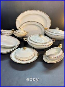 VINTAGE National China Co 18K Gold Warranted Serving Set (10 Pcs) Floral Border
